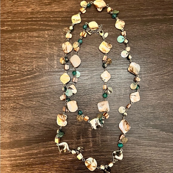 LIA SOPHIA Silver Mother of Pearl Beaded Long Layered Necklace 44" - Picture 3 of 6